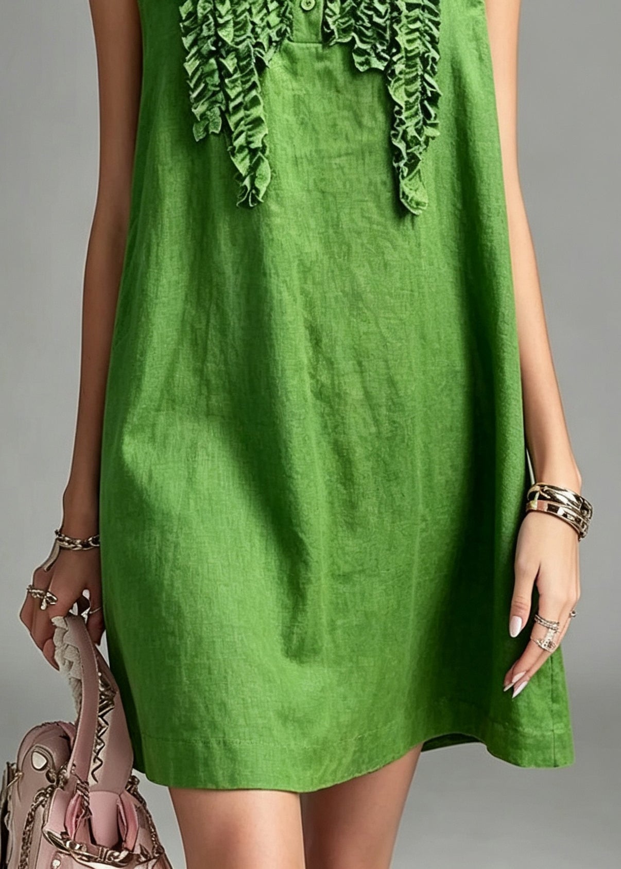 Loose Green O-Neck Patchwork Vacation Mid Dress Summer