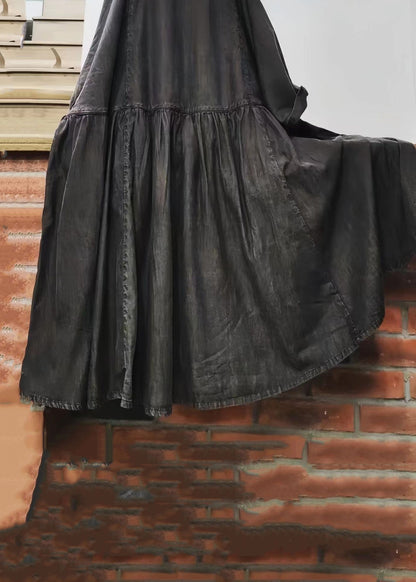 Loose Green O Neck Solid Cotton Mid Dress Long Sleeve