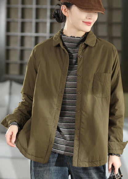 Loose Green Oversized Pockets Fine Cotton Filled Jacket Winter