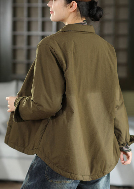 Loose Green Oversized Pockets Fine Cotton Filled Jacket Winter