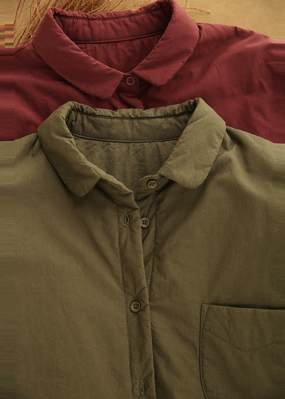Loose Green Oversized Pockets Fine Cotton Filled Jacket Winter