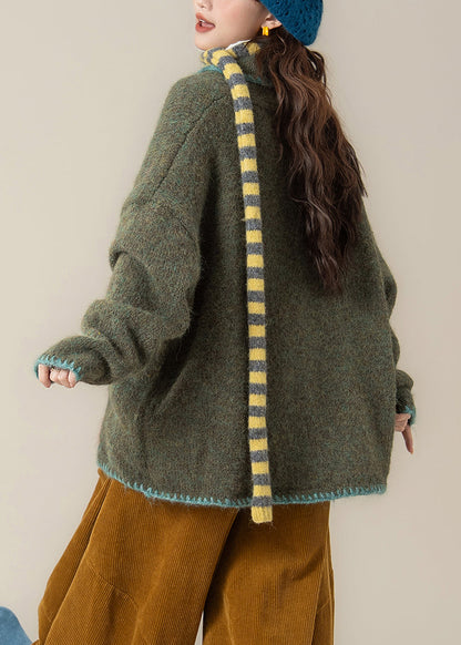 Loose Green Peter Pan Collar Button Knit Coat Spring