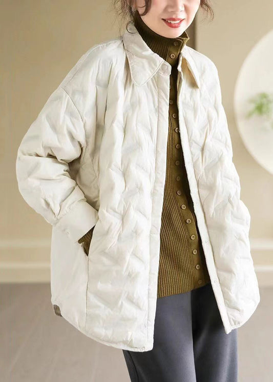 Loose Green Peter Pan Collar Button Pockets Duck Down Shirts Coat Spring