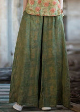 Load image into Gallery viewer, Loose Green Pockets Elastic Waist Linen Wide Leg Pants Summer