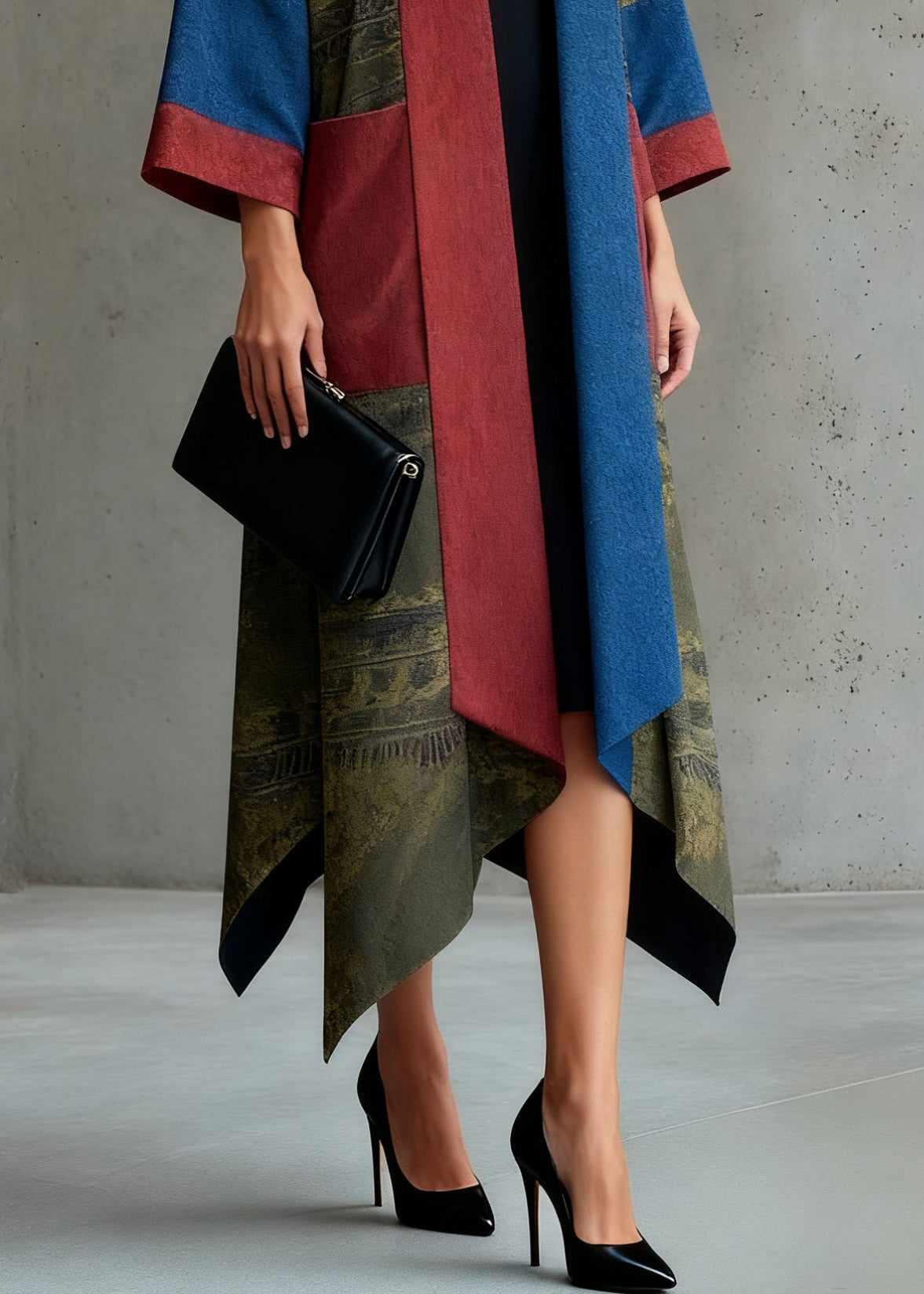 Loose Green Pockets Patchwork Silk Long Cardigans Spring