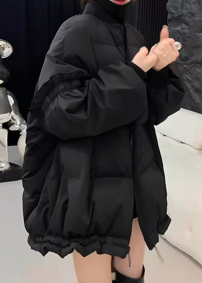Loose Green Ruffled Drawstring Cotton Filled Puffer Jacket Long Sleeve