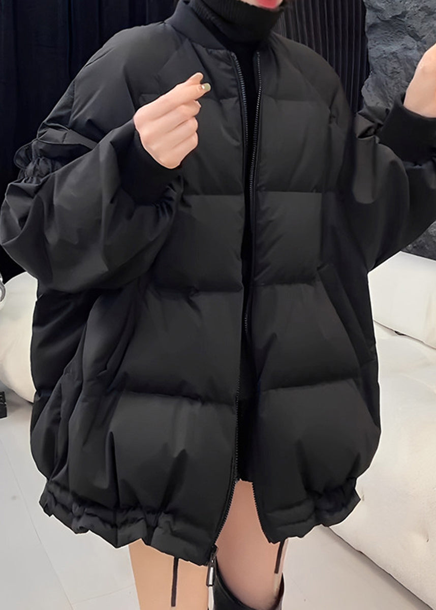 Loose Green Ruffled Drawstring Cotton Filled Puffer Jacket Long Sleeve
