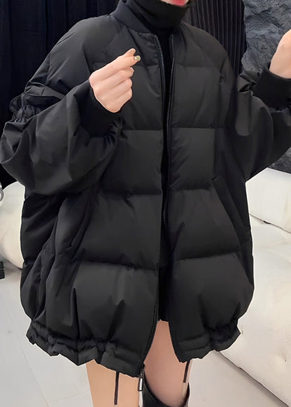 Loose Green Ruffled Drawstring Cotton Filled Puffer Jacket Long Sleeve
