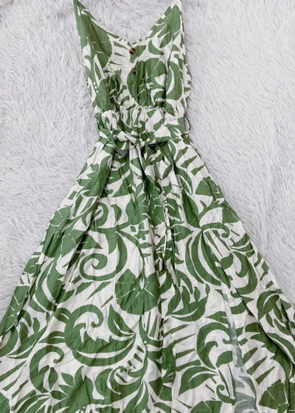 Loose Green V Neck Side Open Long Dress Summer