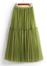 Load image into Gallery viewer, Loose Green Wrinkled Elastic Waist Tulle Skirts Summer
