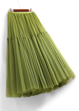 Load image into Gallery viewer, Loose Green Wrinkled Elastic Waist Tulle Skirts Summer