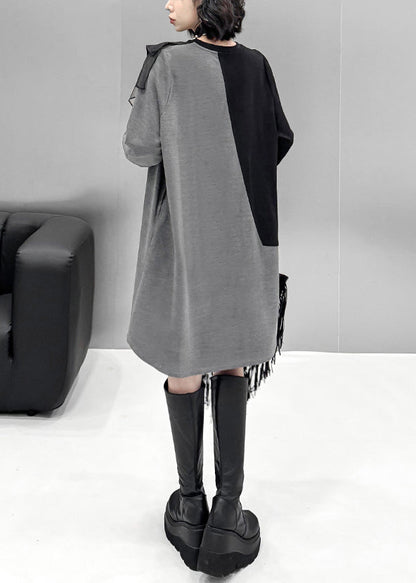 Loose Grey Asymmetrical Tulle Patchwork Cotton T Shirt Dress Spring