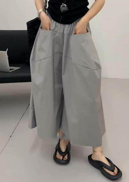 Loose Grey Patchwork Elastic Waist Crop Pants Summer