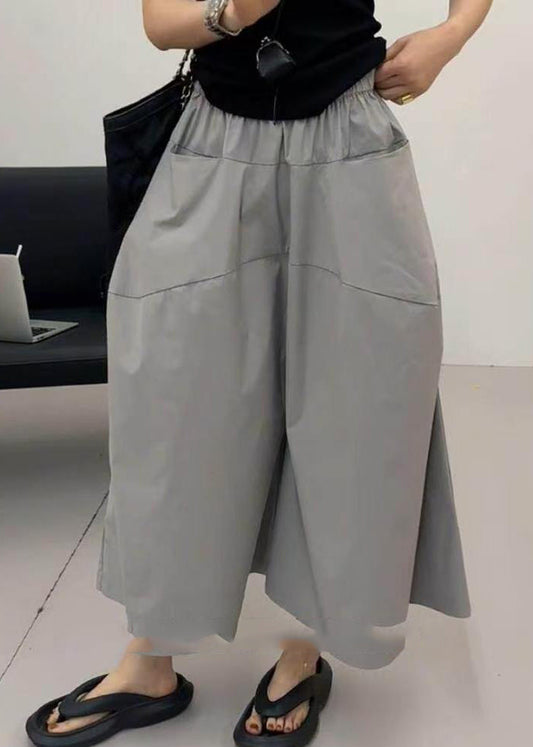 Loose Grey Patchwork Elastic Waist Crop Pants Summer