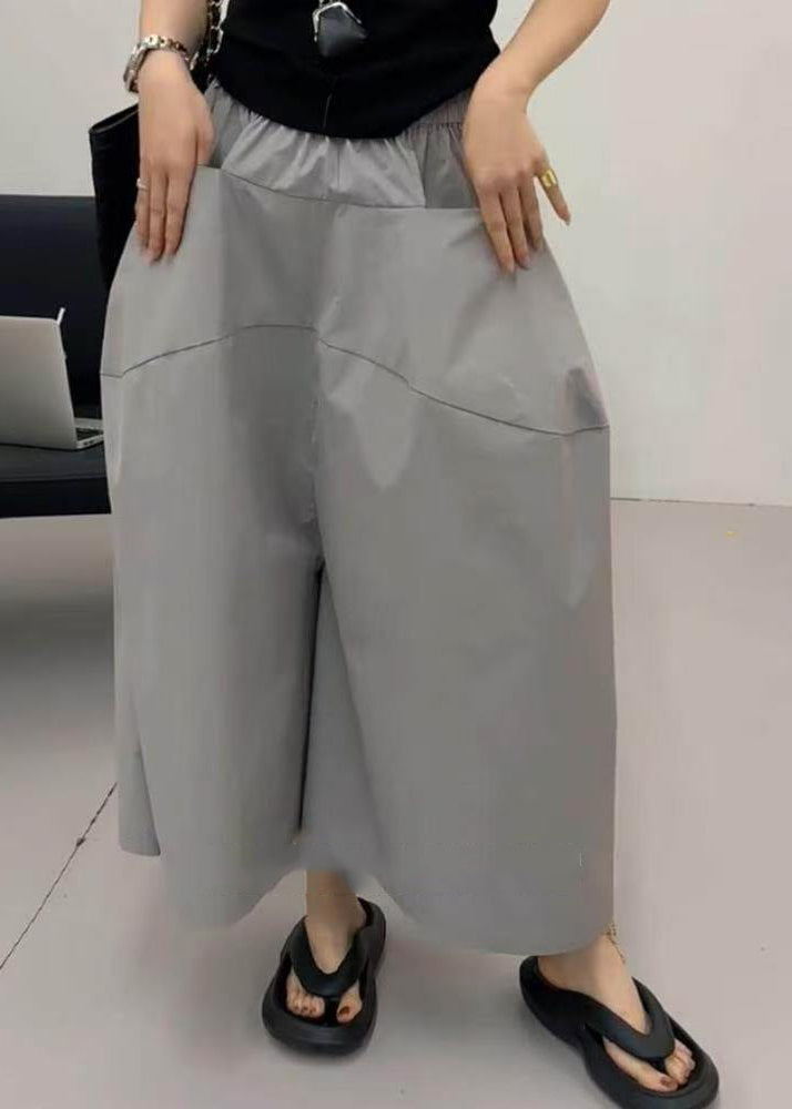Loose Grey Patchwork Elastic Waist Crop Pants Summer