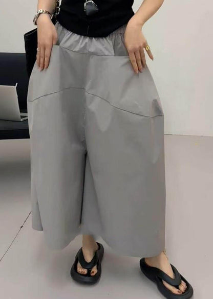 Loose Grey Patchwork Elastic Waist Crop Pants Summer