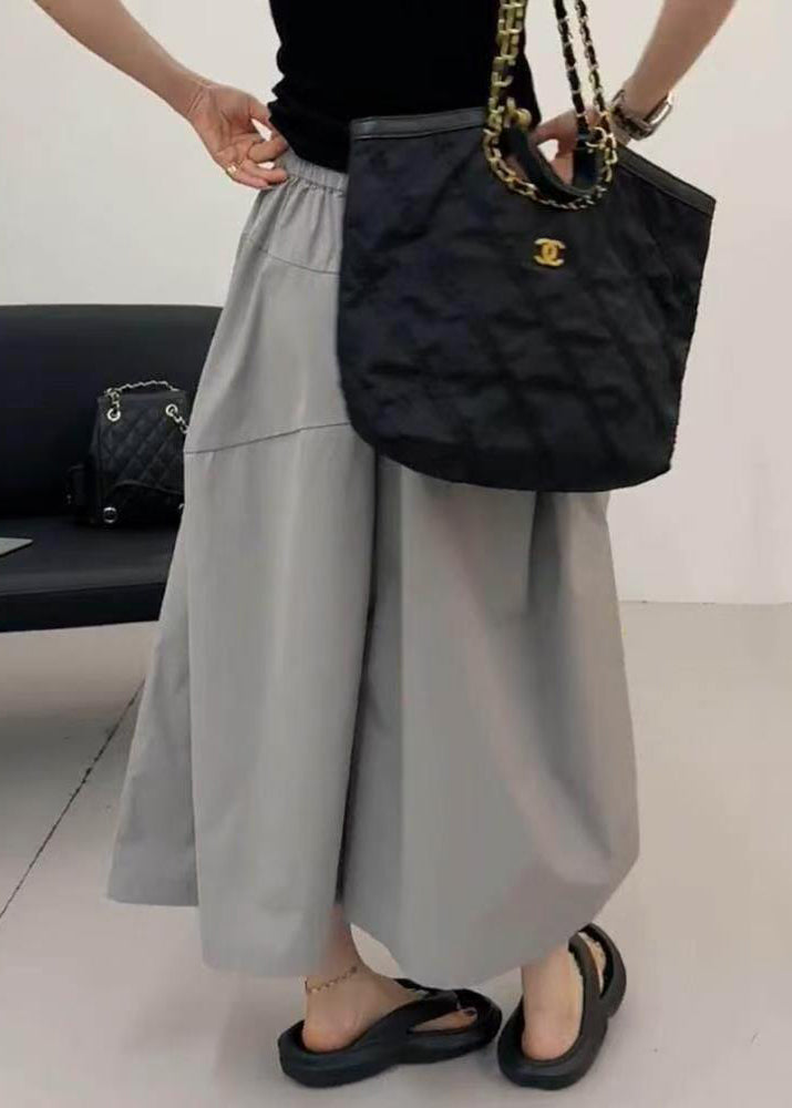Loose Grey Patchwork Elastic Waist Crop Pants Summer