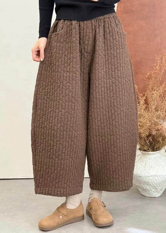 Loose Grey Pockets Patchwork Thick Fine Cotton Filled Pants Winter