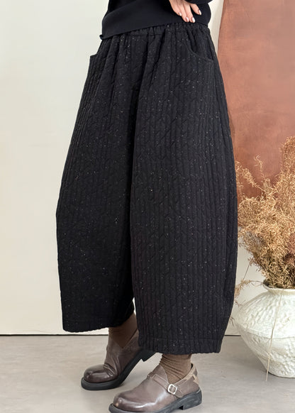 Loose Grey Pockets Patchwork Thick Fine Cotton Filled Pants Winter