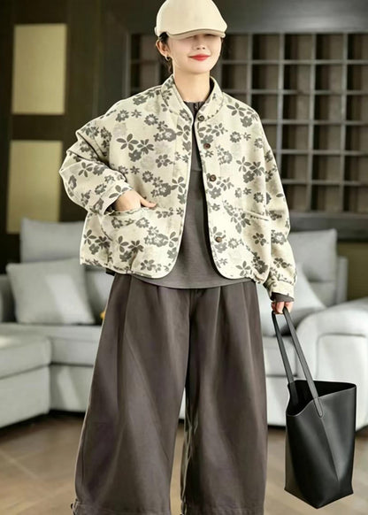 Loose Grey Stand Collar Jacquard Jacket Fall