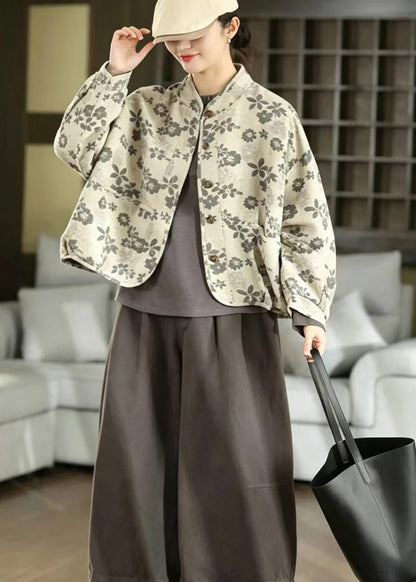 Loose Grey Stand Collar Jacquard Jacket Fall