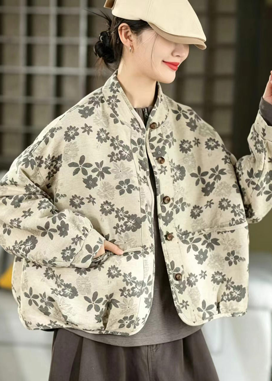 Loose Grey Stand Collar Jacquard Jacket Fall