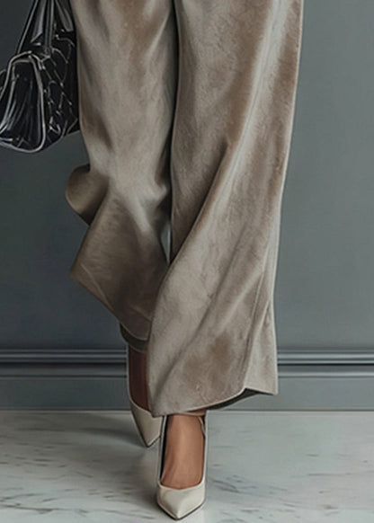 Loose Grey Turtleneck Patchwork pullover And Wide Leg Pants Two Pieces Set Spring