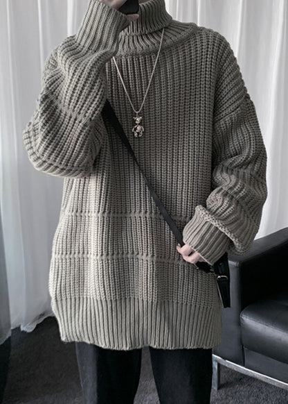 Loose Grey Turtleneck Thick Cotton Knit Sweaters Men Winter