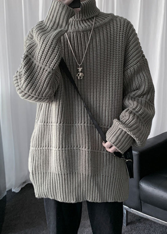 Loose Grey Turtleneck Thick Cotton Knit Sweaters Men Winter
