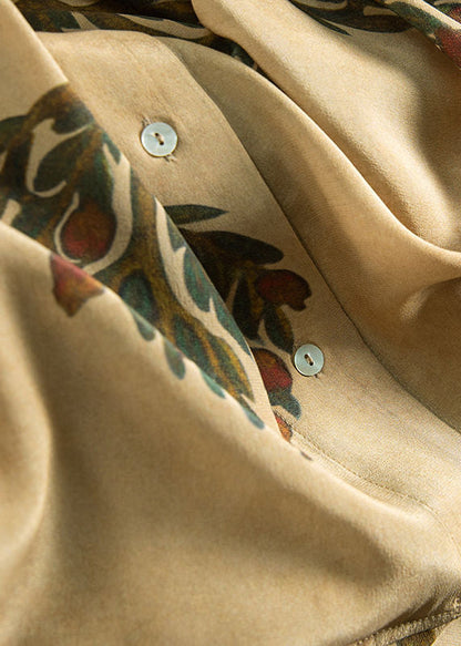 Loose Khaki Button Print Patchwork Cotton Dress Summer