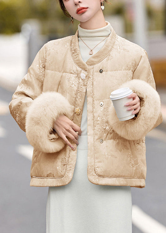 Loose Khaki Embroidered Patchwork Duck Down Down Coats Winter