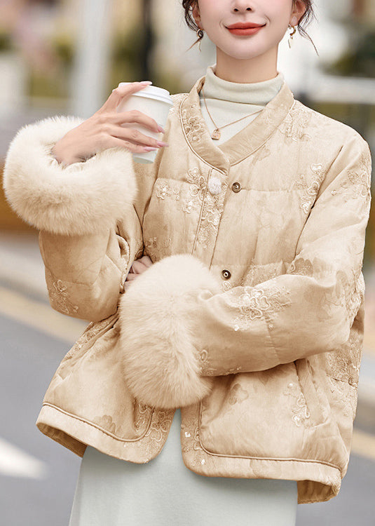 Loose Khaki Embroidered Patchwork Duck Down Down Coats Winter