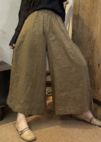 Loose Khaki Solid Elastic Waist Linen Wide Leg Pants Summer