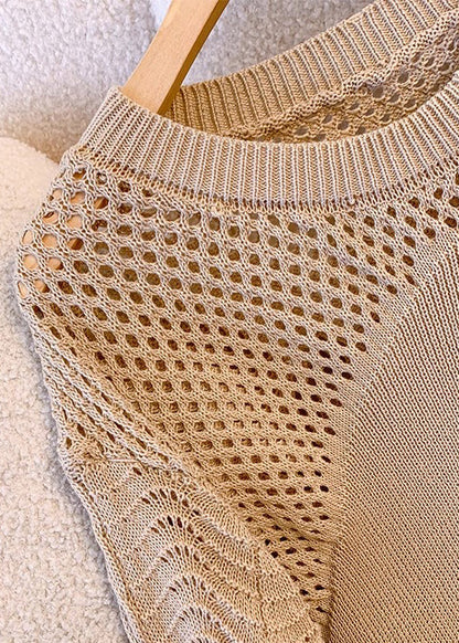 Loose Khaki Tasseled Hollow Out Knit Sweater Fall