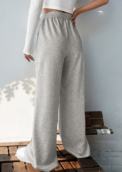 Loose Light Grey Elastic Waist Solid Cotton Pants Spring