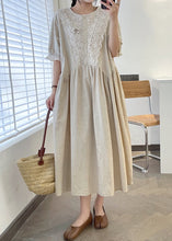 Load image into Gallery viewer, Loose Linen O Neck Lace Patchwork Linen Long Dresses Summer