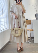 Load image into Gallery viewer, Loose Linen O Neck Lace Patchwork Linen Long Dresses Summer