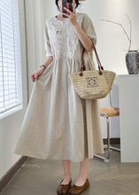 Load image into Gallery viewer, Loose Linen O Neck Lace Patchwork Linen Long Dresses Summer