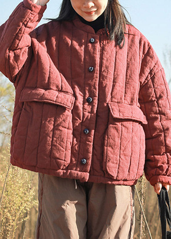 Loose Mulberry Pockets Patchwork Button Parka Winter