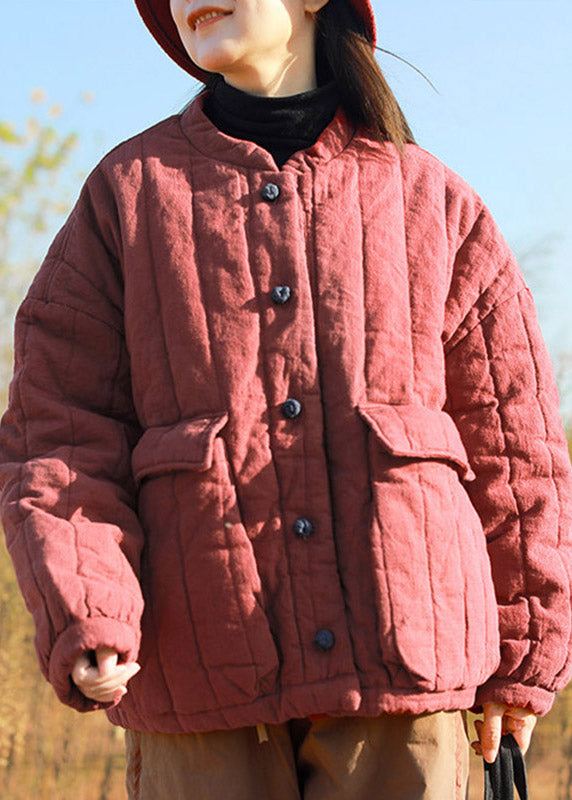 Loose Mulberry Pockets Patchwork Button Parka Winter