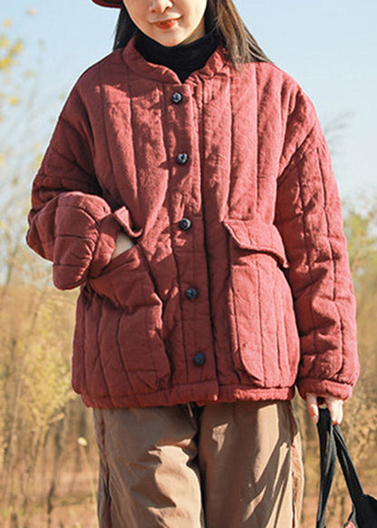 Loose Mulberry Pockets Patchwork Button Parka Winter