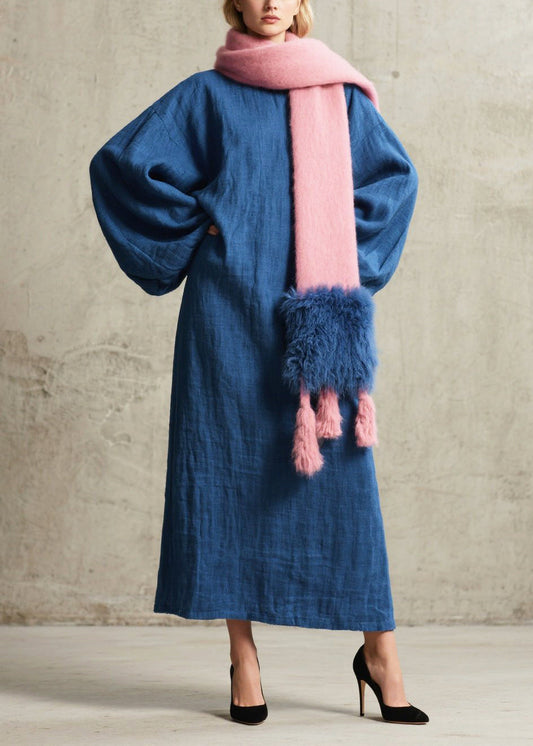 Loose Navy Oversized Cotton Robe Dresses Lantern Sleeve