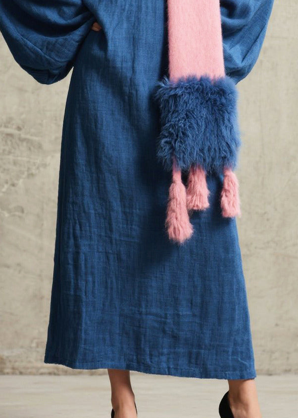 Loose Navy Oversized Cotton Robe Dresses Lantern Sleeve