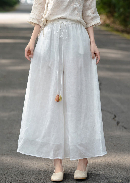 Loose Navy Pockets Elastic Waist Linen Pants Summer
