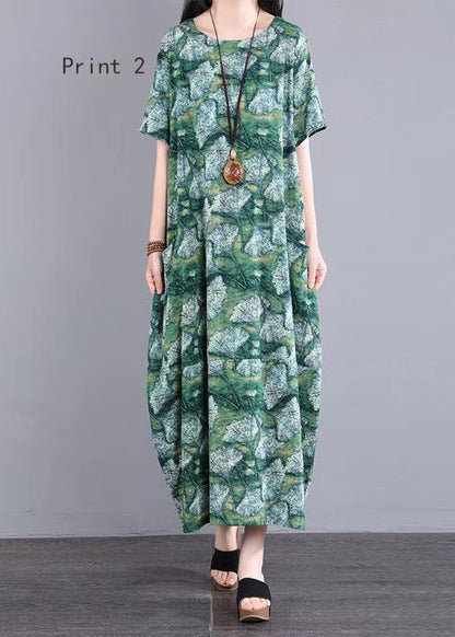 Loose O Neck Print Patchwork Cotton Long Dresses Summer