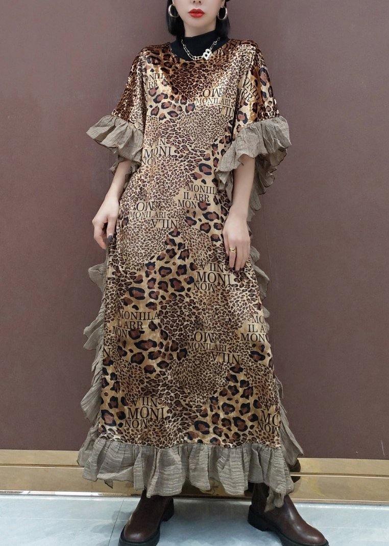 Loose O Neck Ruffles Spring Clothes Women Lnspiration Leopard Dress - SooLinen
