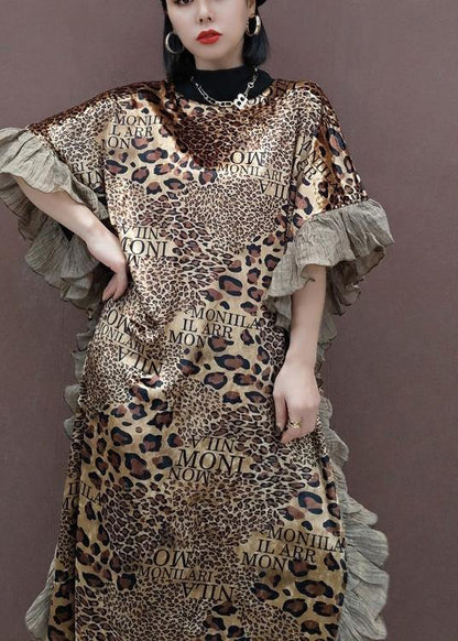 Loose O Neck Ruffles Spring Clothes Women Lnspiration Leopard Dress - SooLinen