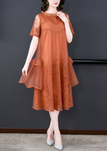 Load image into Gallery viewer, Loose Orange Ruffled Embroidered Tulle Dress Summer