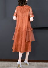 Load image into Gallery viewer, Loose Orange Ruffled Embroidered Tulle Dress Summer
