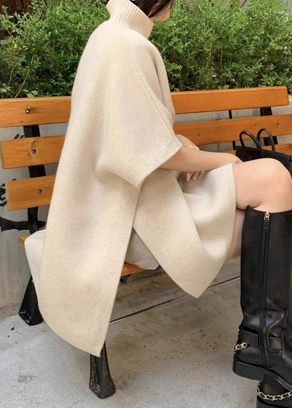 Loose Orange Turtleneck Side Open Cozy Knit Sweaters Spring